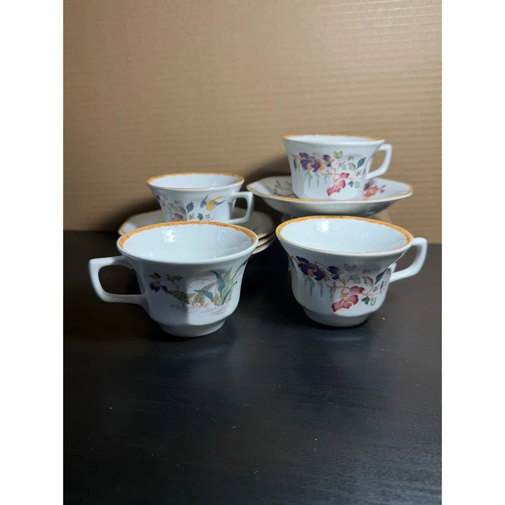 Wedgwood Devon Rose Tea Cup and Saucer Set of 4 Vintage Fine Bone China England
